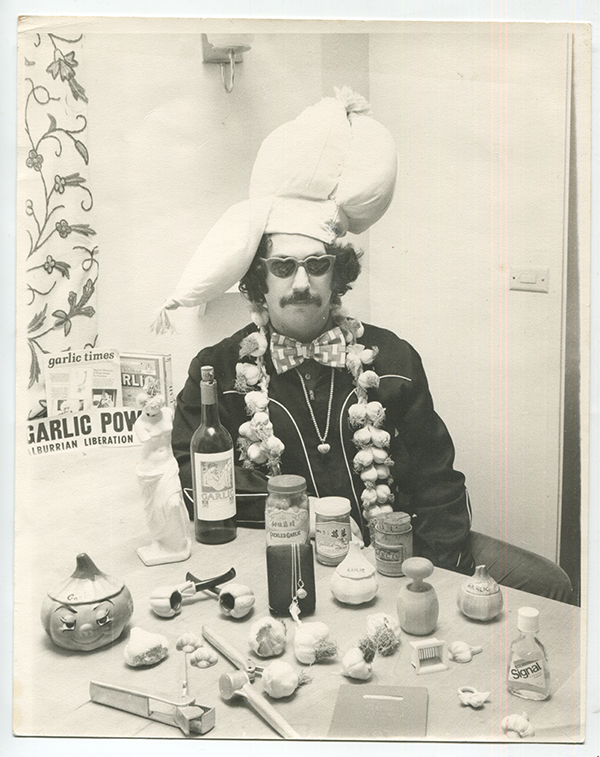 Photo: L. John Harris, Mr. Garlic, at home with his garliciana collection, 1979.