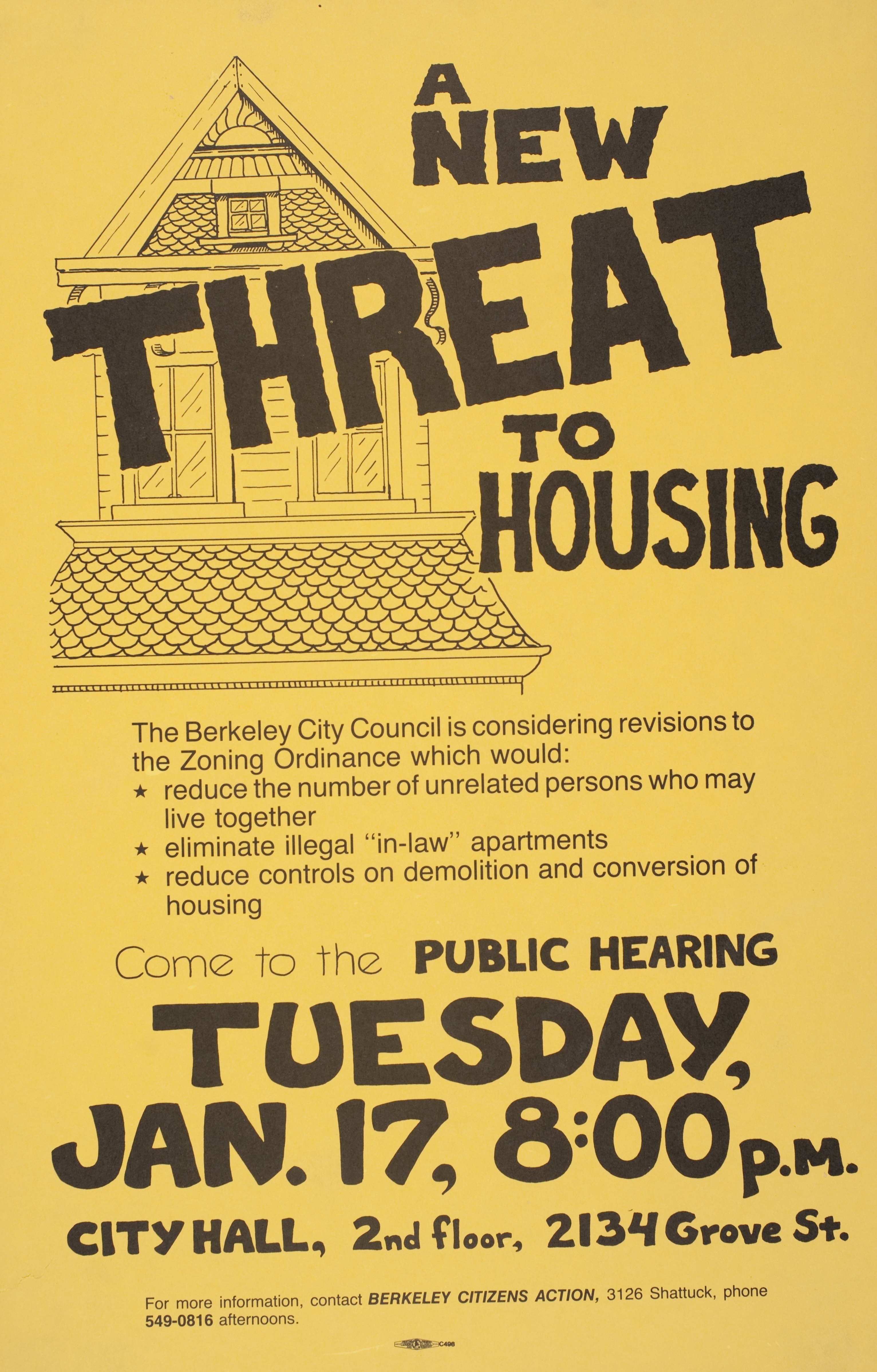 Poster announcing a public hearing on housing