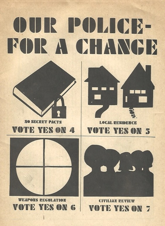 Poster requesting yes vote on various police reform issues